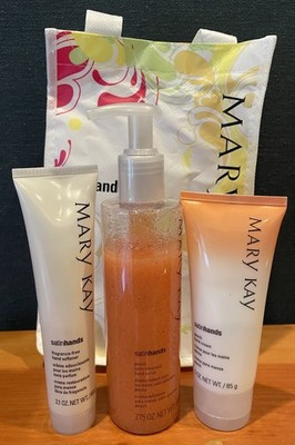 3 Pc Mary Kay Satin Hands PEACH Pampering Set With Bag