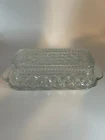VINTAGE ANCHOR HOCKING WEXFORD GLASS COVERED BUTTER DISH DIAMOND DESIGN 8 INCH