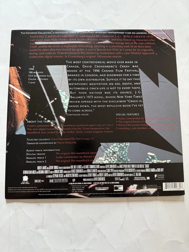 Crash Cronenberg Criterion Laserdisc Very Good - Image 2 of 4