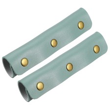 2 Pcs Leather Luggage Handle Wraps Fine Texture Bronze Buckle, Blue