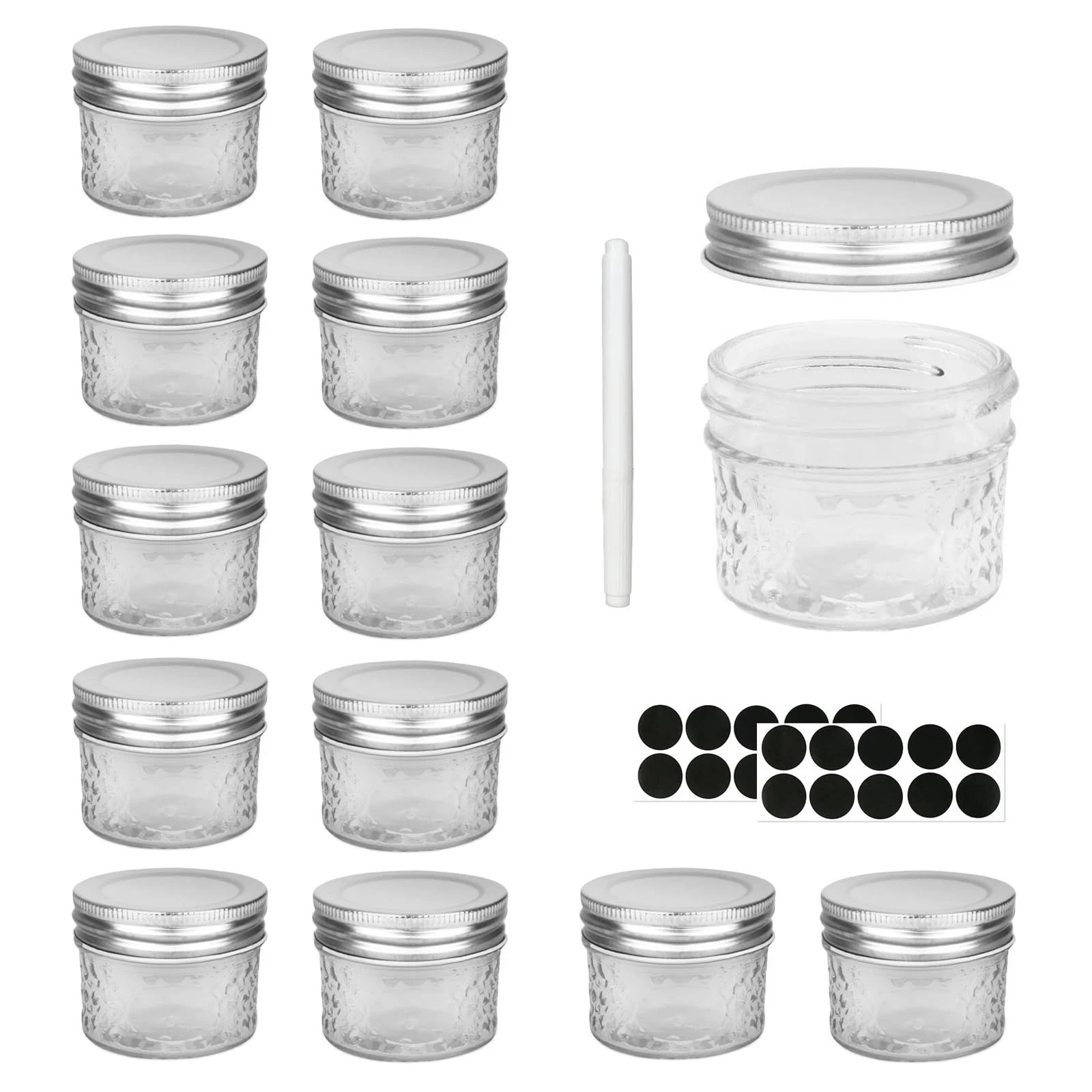 Hniuyun Glass Regular Mouth Mason Jars Clear Glass Jars with Silver Metal Lids