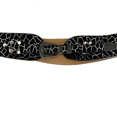 Streets Ahead Contoured Western Black Suede Leather Studded 