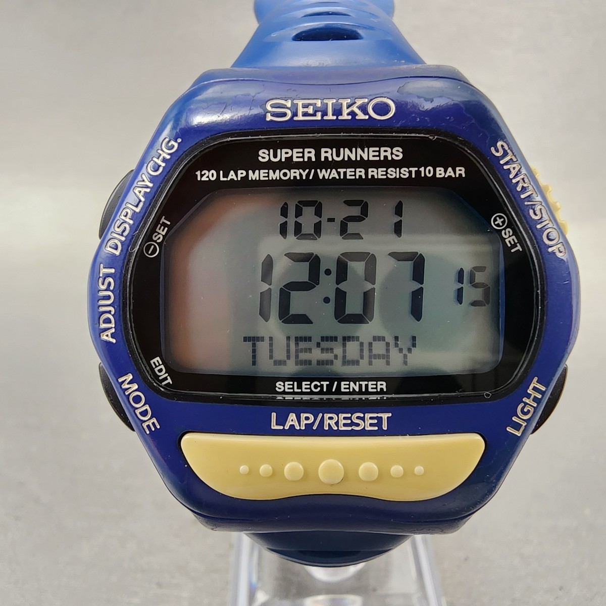 Seiko Super Runner Watch Men 43mm Digital Blue Tone Chrono Timer