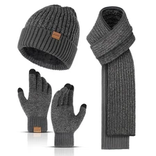 Winter Hat Scarf Gloves Set Men Women Touchscreen Beanie Thermal Gift