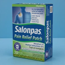 Salonpas Pain Relief Patches 20 Ct Back Muscle Joint Arthritis Exp 04/2028