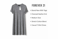 Forever 21 Charcoal Heather Knit T Shirt Dress Medium NWT Casual Stretch