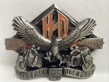Vintage 1991 Harley Davidson &ldquo;Live Free, Ride Free&rdquo; Baron Brass Belt Buckle USA