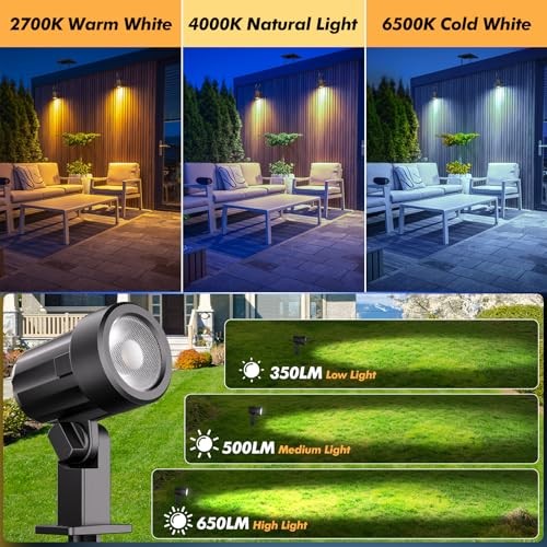  6 in 1 Solar Spotlights Outdoor, 6W/6V Warm White/Neutral White/Cold White