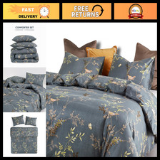 Floral Comforter Set - Birds Leaves Pattern, Soft Lightweight Bedding, King Si