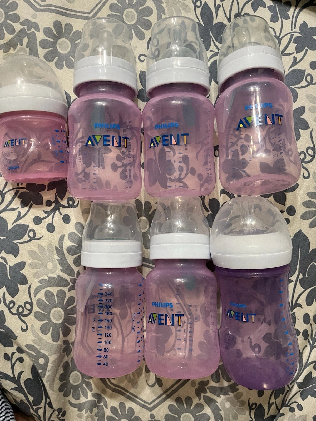 Phillips Avent Anticolic, Pink Baby Bottles Lot Of 7