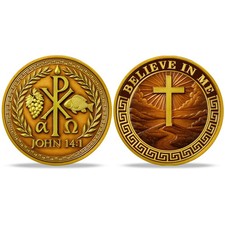 Moneda Desafío Fe Cristiana – Chi Rho Alpha Omega – Versículo Bíblico Juan 14:1