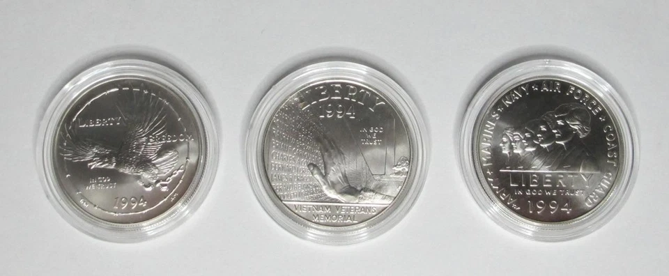 1994 U.S. (3) Silver Dollars * Veterans Commemorative Set * In Box w/COA - Image 2 of 4