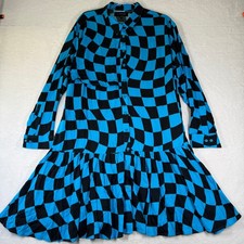 11 Honore Blue Black Warped Checkerboard Button Down Shirt Dress Plus Size 18