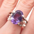 925 Sterling Silver Vintage Real Amethyst Modernist Oxidized Ring Size 9.5