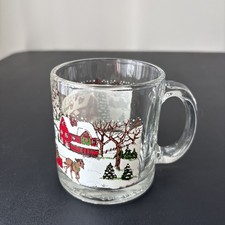VTG Christmas Village Holiday Glass Coffee Mug by Libbey Glass Made In USA