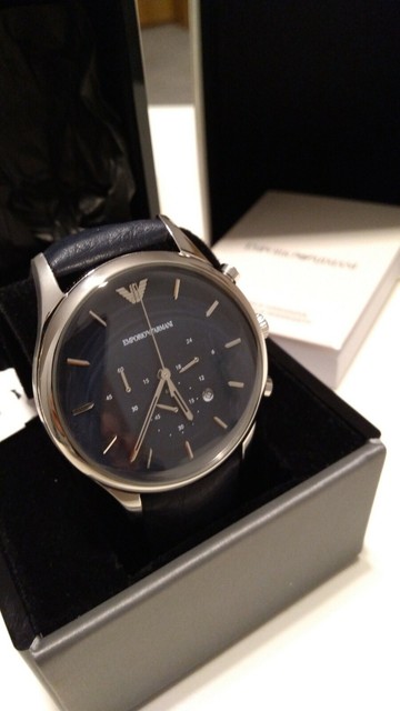 Emporio Armani Men's 43mm Blue Leather Band Steel Case Quartz Watch AR11018  for sale online | eBay