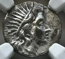 Caria Island of Rhodes AR Drachm 188-170 BC Plinthoporic Helios Rose NGC Ch VF