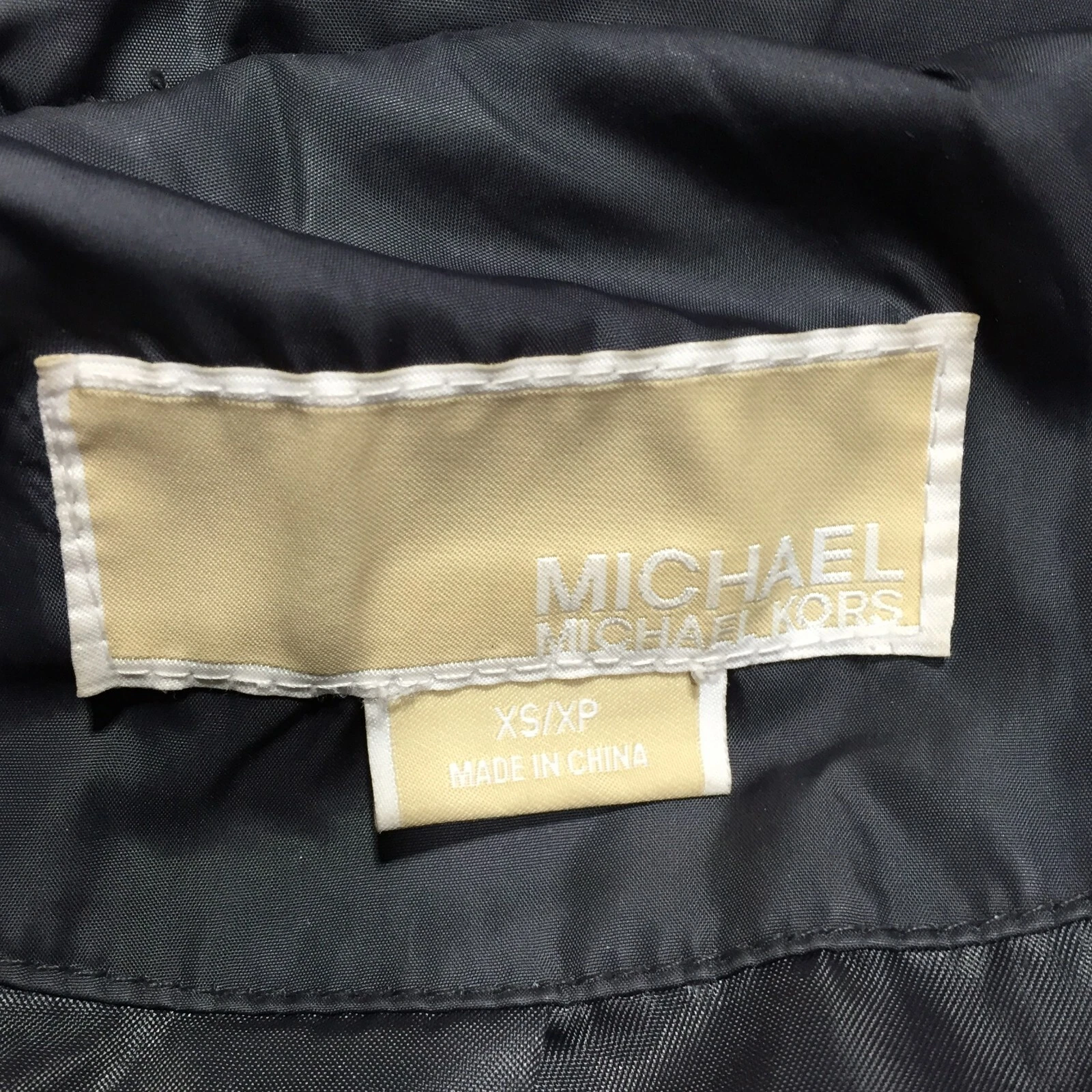 Michael Kors piumino puffer trench cappotto DIFETTOSO donna XS grigio pelliccia sintetica cappuccio zip