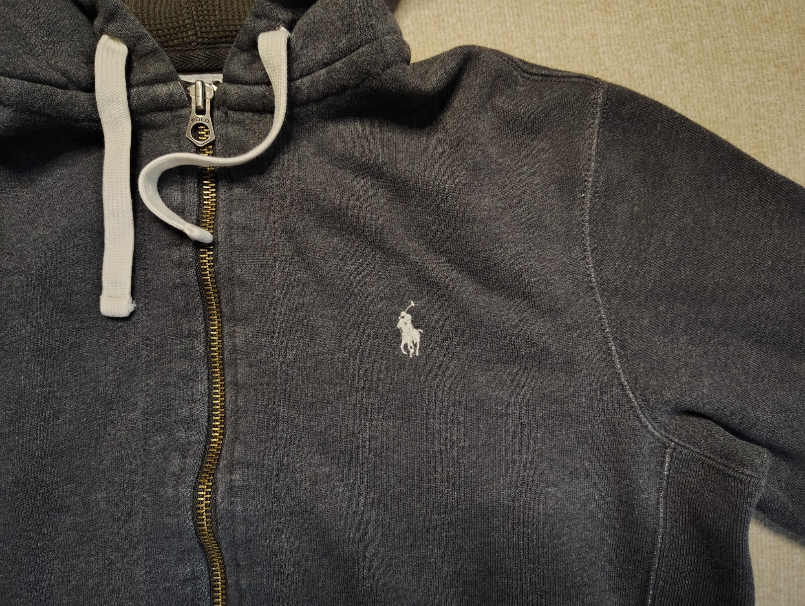 Polo Ralph Lauren felpa con cappuccio uomo grande L grigia full zip felpa foderata in pile pony