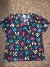 Minion Flower Illumination Women  s Size Small Nursing Scrub Top