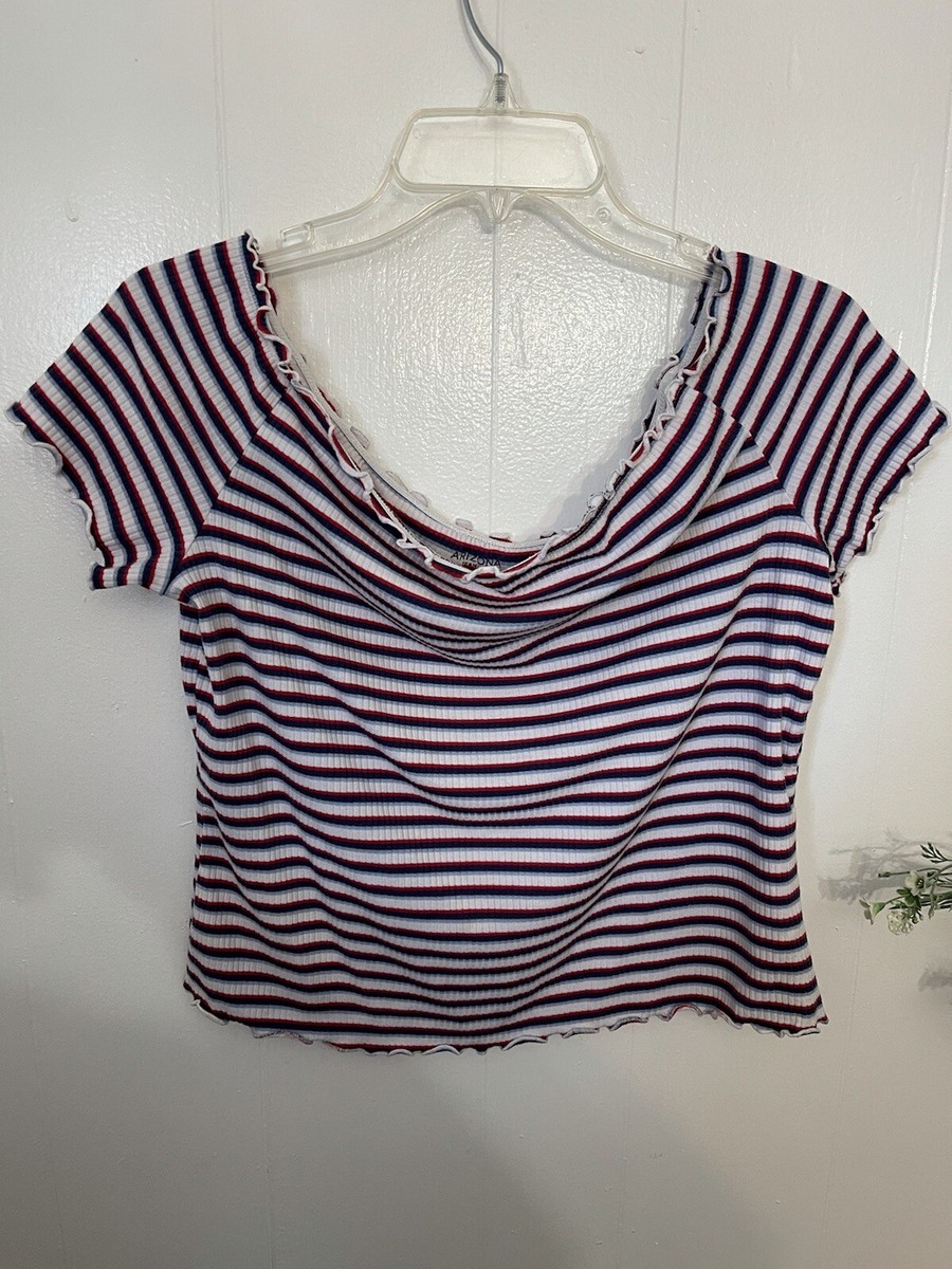 アリゾナ XXL Arizona XXL Crop Top Short Sleeve Red White & Blue Stripe EUC | eBay