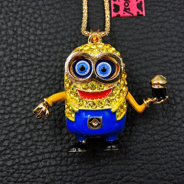 Betsey Johnson Blue Enamel Crystal Minions Pendant Sweater Chain Necklace | eBay