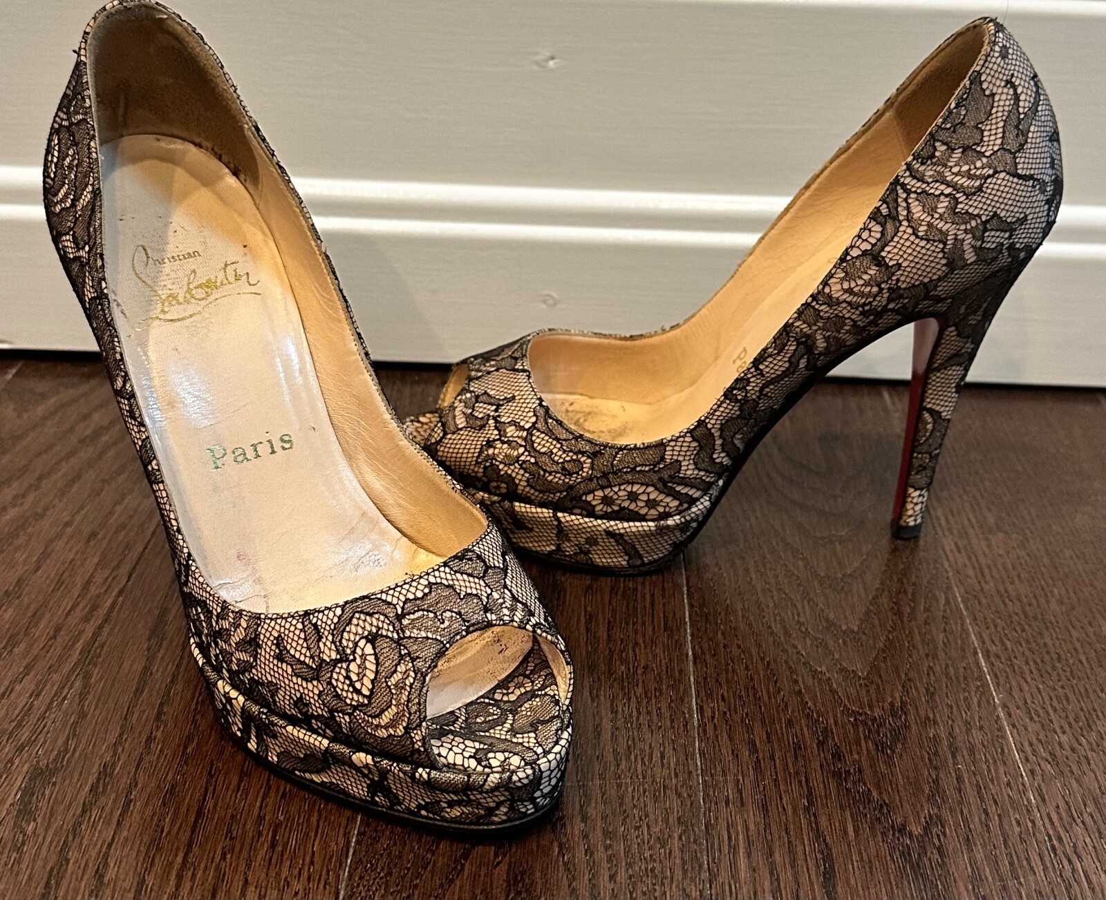 Christian Louboutin Black Lace Platform Pumps Size 35.5