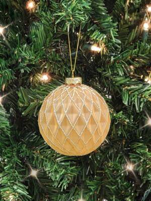 Wizardi Crisscross Beige Glass Ball Christmas Ornament F07M7-26(LH76-23004)