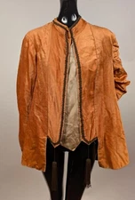 ANTIQUE EDWARDIAN ORANGE VELVET JACKET W GOLD BULLION TASSELS + TRIM