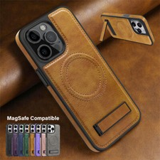 Leather MagSafe Stand Shockproof Case Cover For iPhone 15 Pro Max 14 13 12 11