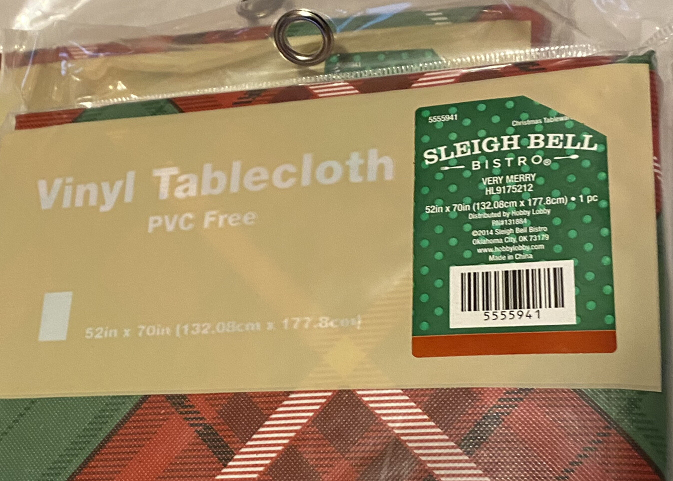 2 Vinyl Christmas Tablecloths 52 in. x 70 in. Plaid Red Green