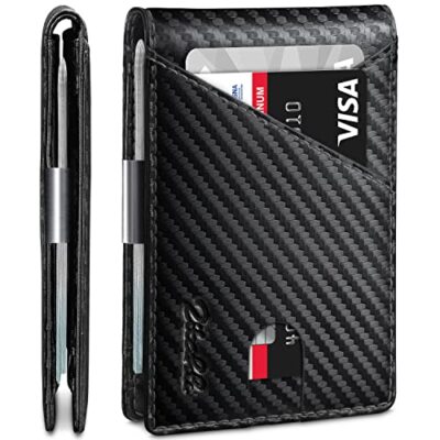 Wallets Slim Money Clip Leather Slots Credit Card Holder RFID Blocking Bifold