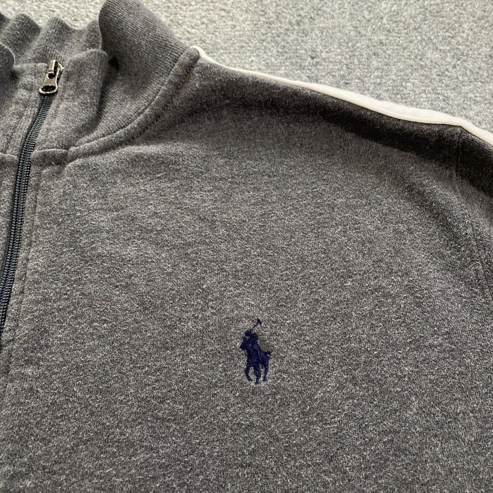 VINTAGE Polo Ralph Lauren Track Jacket uomo 2XL grigio panna bianco righe pony anni 90