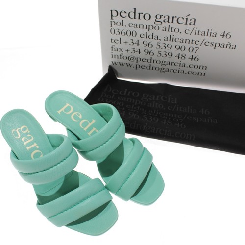 Pedro Garcia NWB Clea Pebble Nappa Mule Heel Sandals Size 36.5 US 6.5 Aqua Blue