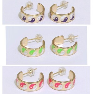Authentic Ying Yang Enamel Round Gold Plated Half Hoop Y2K Earrings
