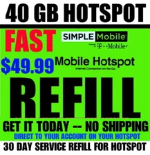 $49.99 SIMPLE MOBILE 40GB HOTSPOT REFILL⭐ FAST -- DIRECT ⭐ TRUSTED USA SELLER ⭐