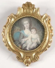 Mathies (fl. 1786-1803) "Aristocratic lady with baby" published miniature (m)