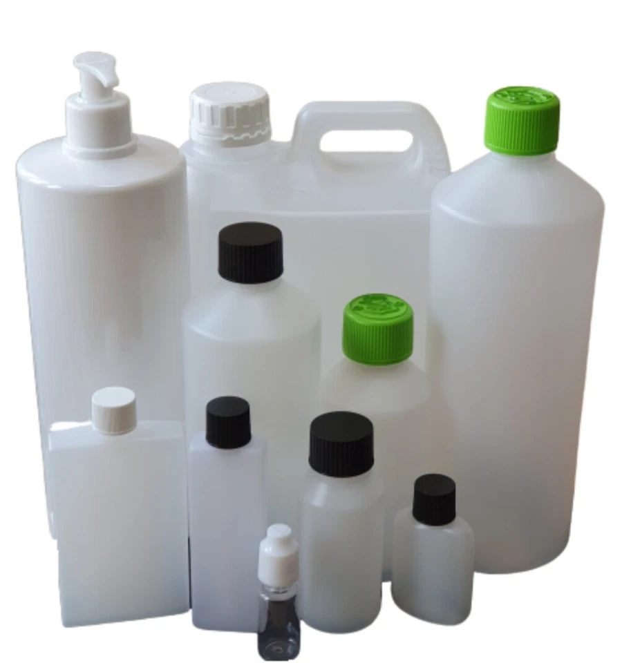 Plastic Bottles HDPE +Lid 50ml 100ml 250ml 500ml 1 Litre , 2.5 Litre & 5 Litre
