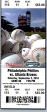 Atlanta Braves vs Philadelphia Phillies 9/3/2016 Ticket Aaron Nola