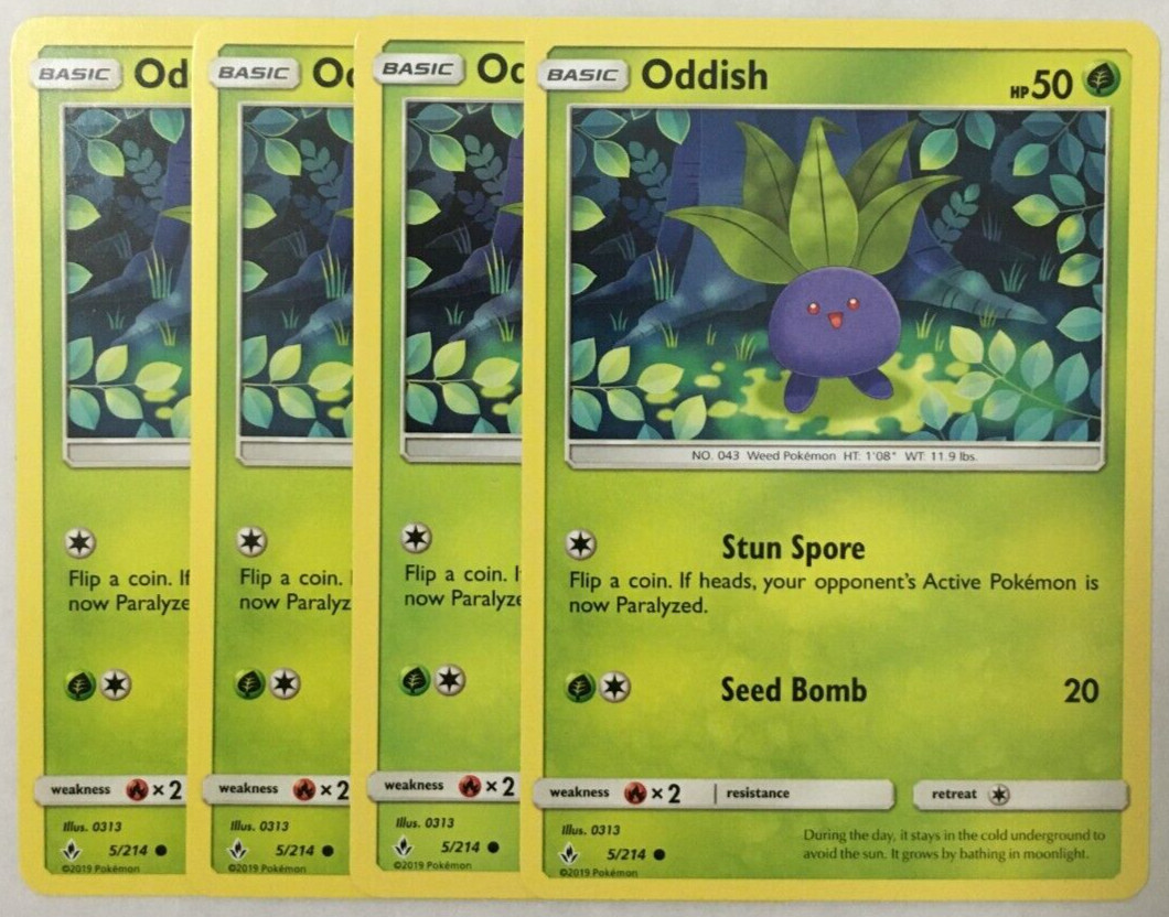 POKEMON 4X ODDISH 5/214 UNBROKEN BONDS COMMON NEAR MINT-PLAYSET