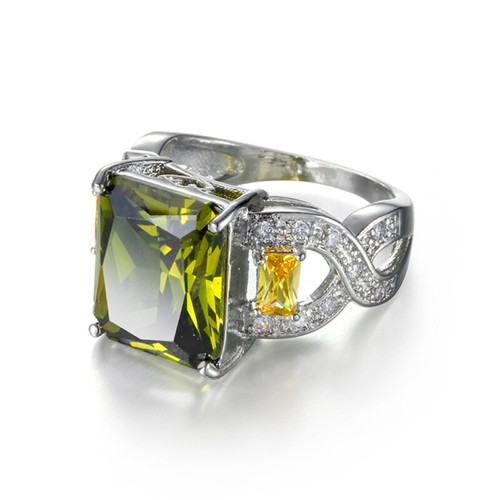 Olive Green AAA Cz White Gold Filled Ring Women's Jewelry Anniversary Size 6-10 - Picture 2 of 3