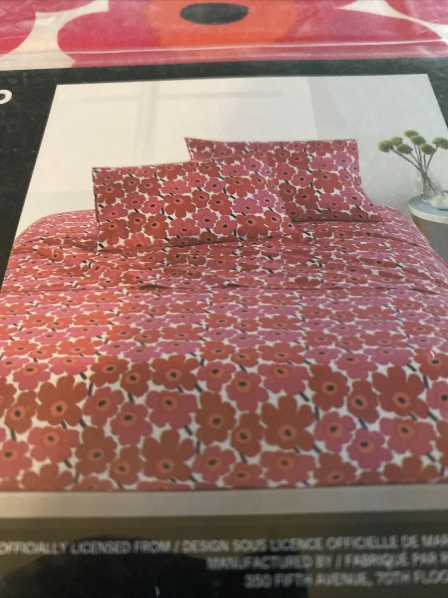 Marimekko Queen Sheet Set Mini Unikko Red Floral Cotton New