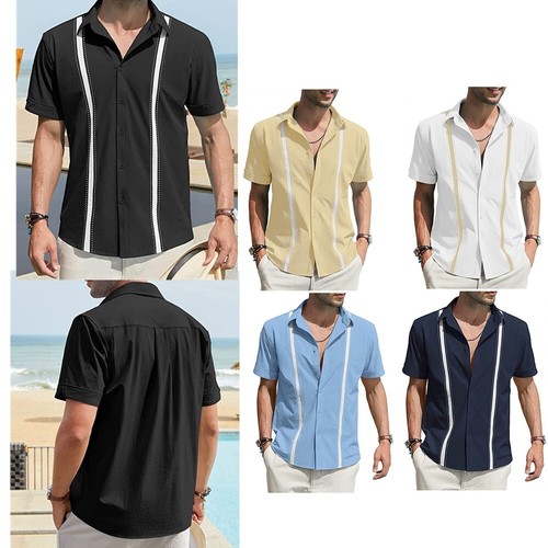Mens Linen Shirt Short Sleeve T-shirts Summer Shirts Daily Life Bowling Shirt - Bild 7 von 62