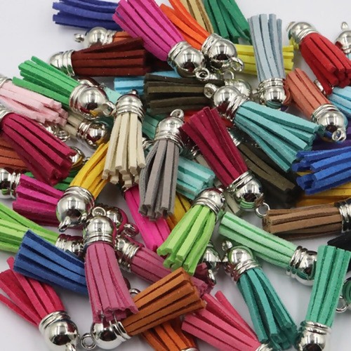 5-10 Faux Suede Tassel Tassels Silver Cap Choose Color 35-36mm (FIND-T002-A) - Picture 3 of 53