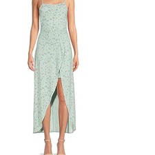 Sage Green Floral Party Maxi Long Tank Dress Wrap Skirt XXL Size Cooling Party