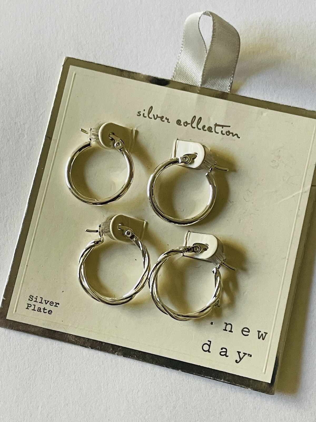 NWT A New Day Set of 3 Silver Tone Small Hoop Pierced Earrings Nickel Free