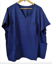 Januu S/S Scrub Top W 2 Frnt Pckts  2 Bk Vnts WM 2X Blue Medical Utility