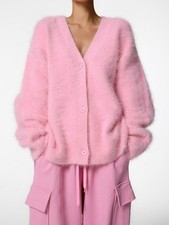 Ladies Fluffy Fur Knitted Cardigan Loose Button Up Jumper Winter Sweater Coat UK