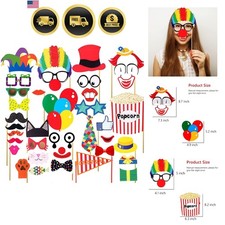36PCS Circus Photo Booth Props Funny Carnival Theme Party Decorations  Circu...