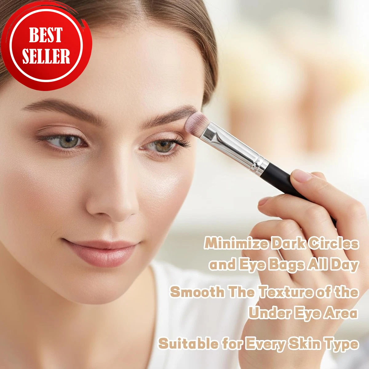 Under Eye Brightener, Pink Colour Corrector Concealer with Brush, Creamy under E